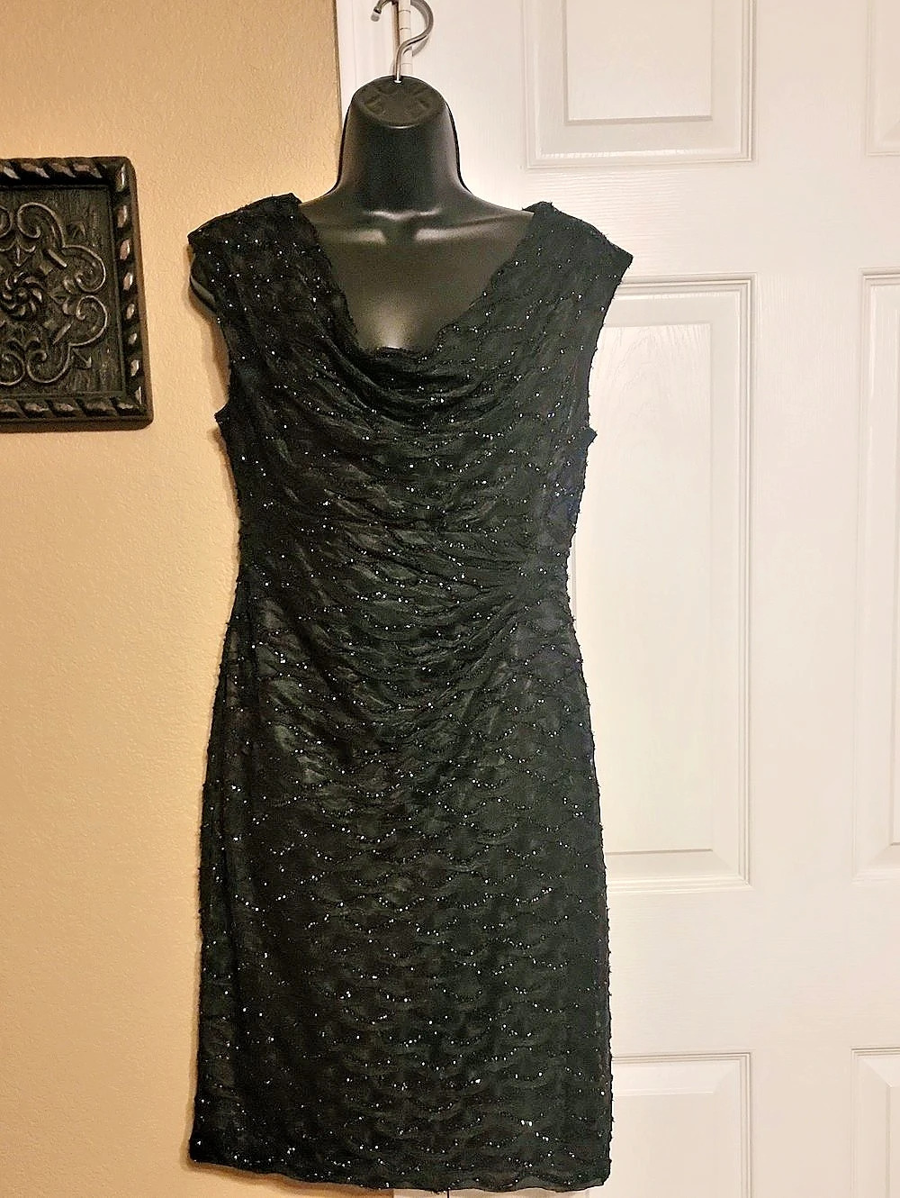 Black Embellished Ruched Mini Dress Like New
